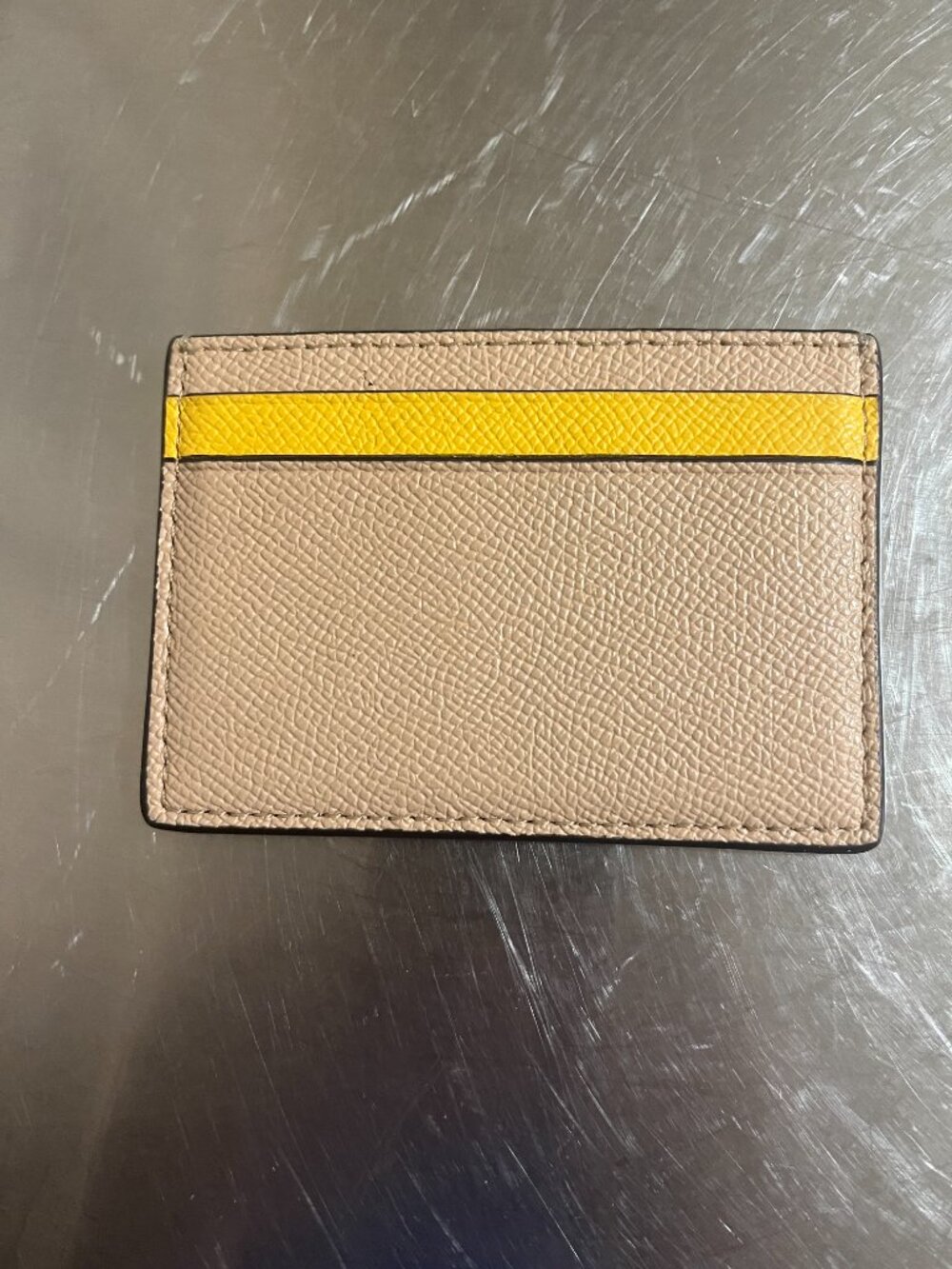 COACH Beige/Yellow Slim Crossgrain Leather Card Case Wallet - Picture 2 of 5
